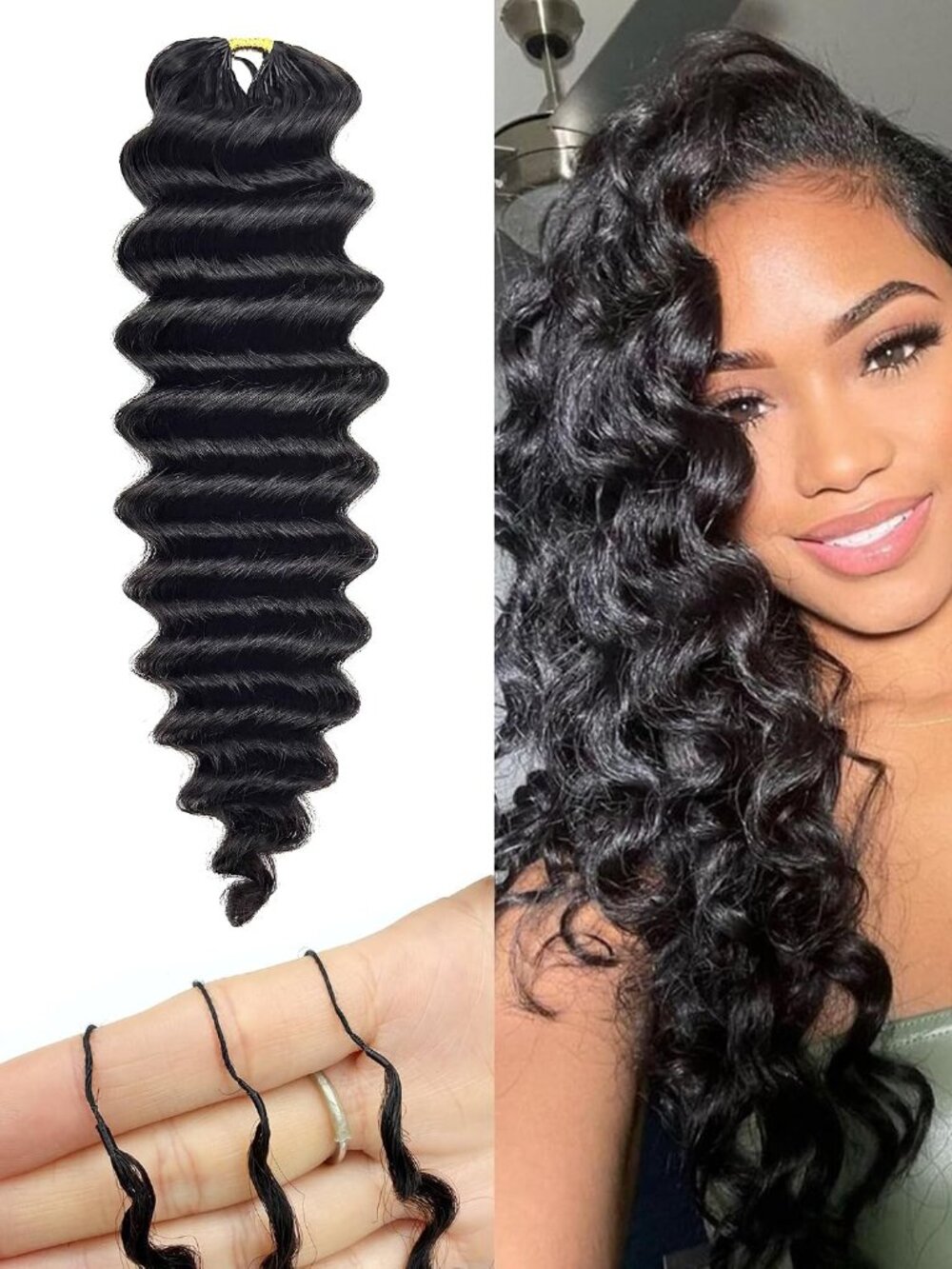 KeLang 20" Human Hair 50 Strnd 60g Pre Looped Loose Deep Wave Crochet Extensions